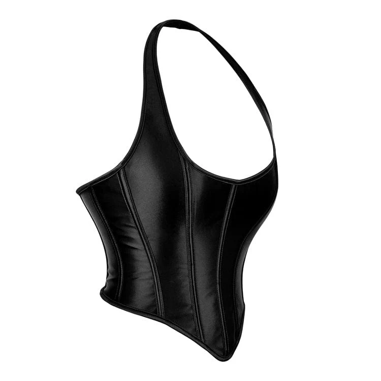 Einfarbiges Neckholder-Vollbrustkorsett für Damen im Gothic-Stil