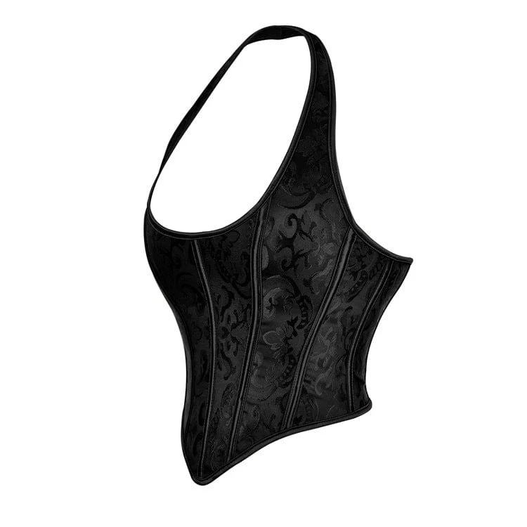 Damen Gothic Jacquard Neckholder Vollbrustkorsett