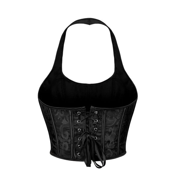 Damen Gothic Jacquard Neckholder Vollbrustkorsett