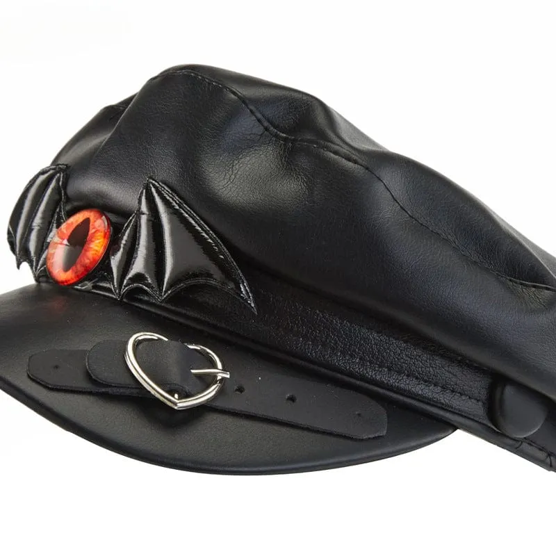 Unisex Steampunk-Fledermaus-Baskenmütze aus Kunstleder