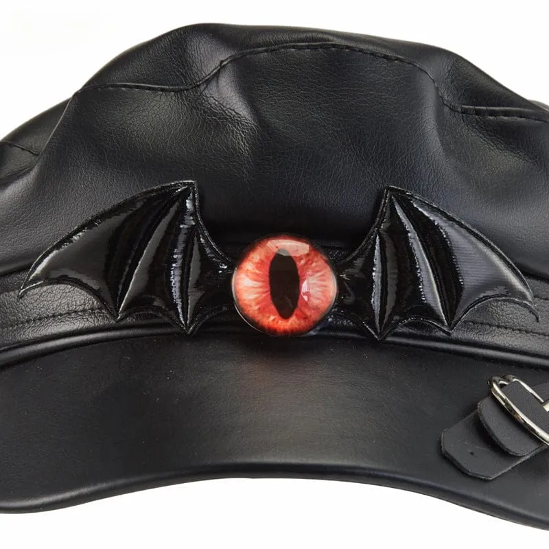 Unisex Steampunk-Fledermaus-Baskenmütze aus Kunstleder