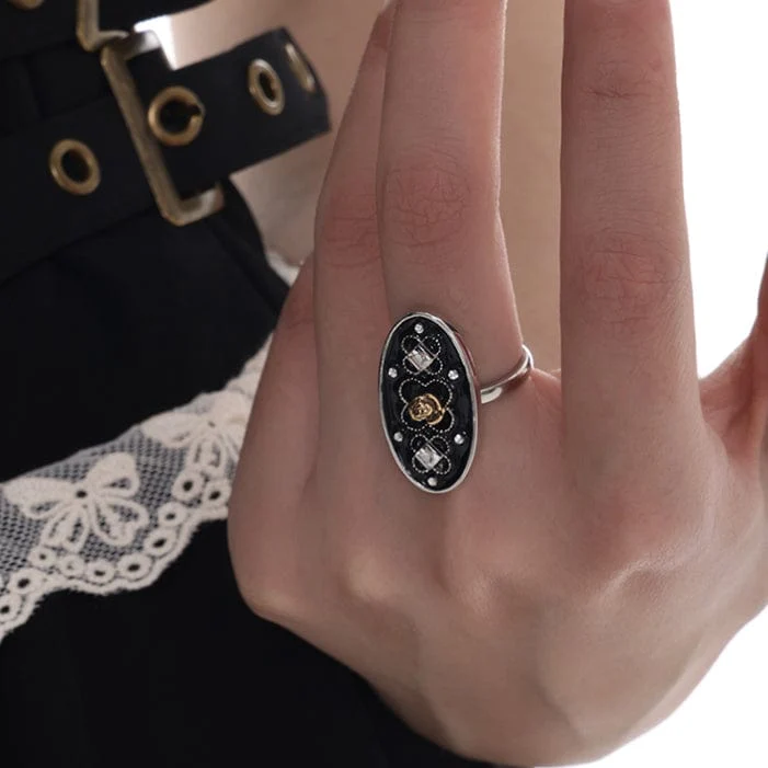 Damen-Punk-Rose-Diamant-offener Ring