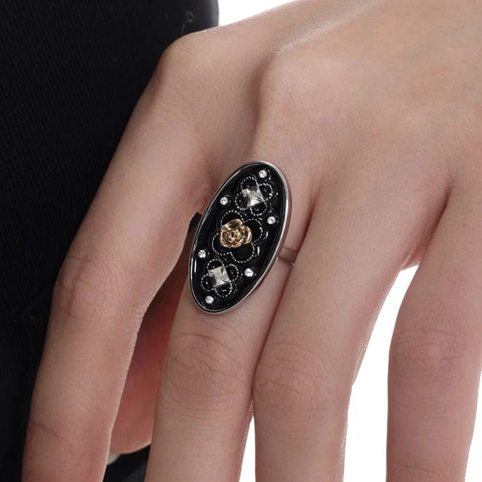 Damen-Punk-Rose-Diamant-offener Ring