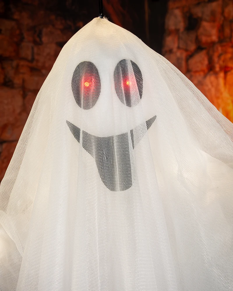Freundliches Gespenst Hängefigur mit LED & Kürbistasche 177cm