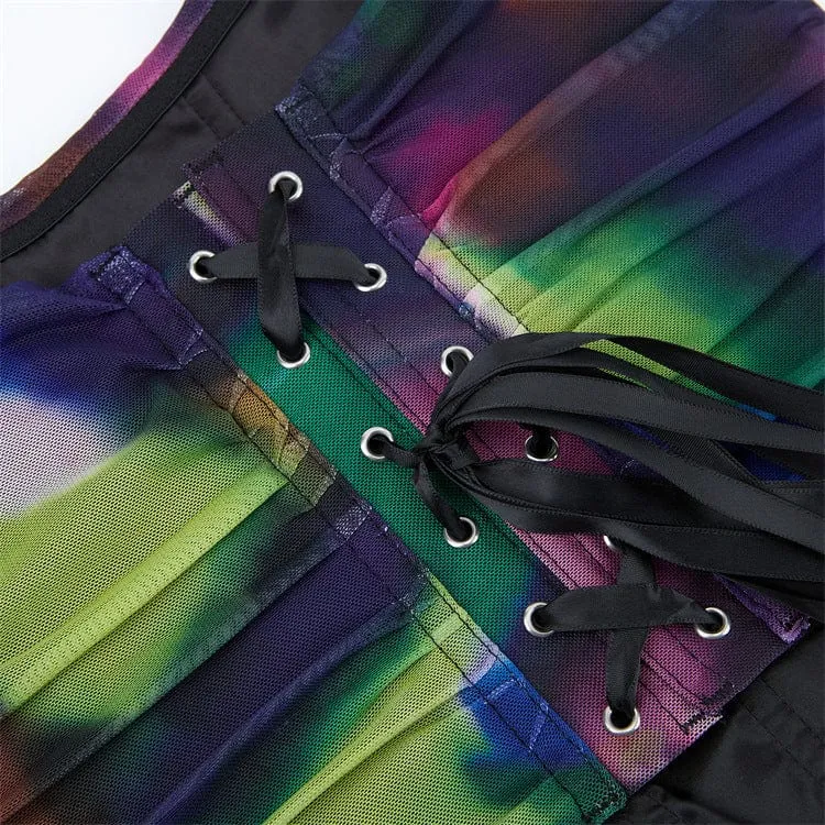 Damen-Grunge-Kontrastfarbenes Mesh-Vollbrustkorsett