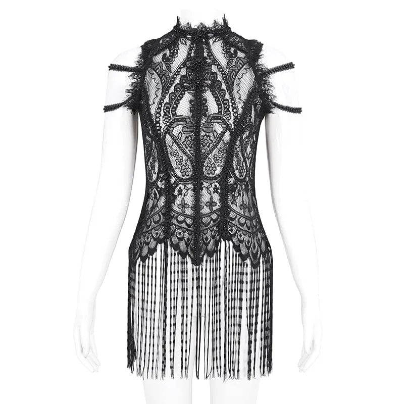 Damen-Top aus gehäkelter Spitze mit Gothic-Mesh-Blumenmuster