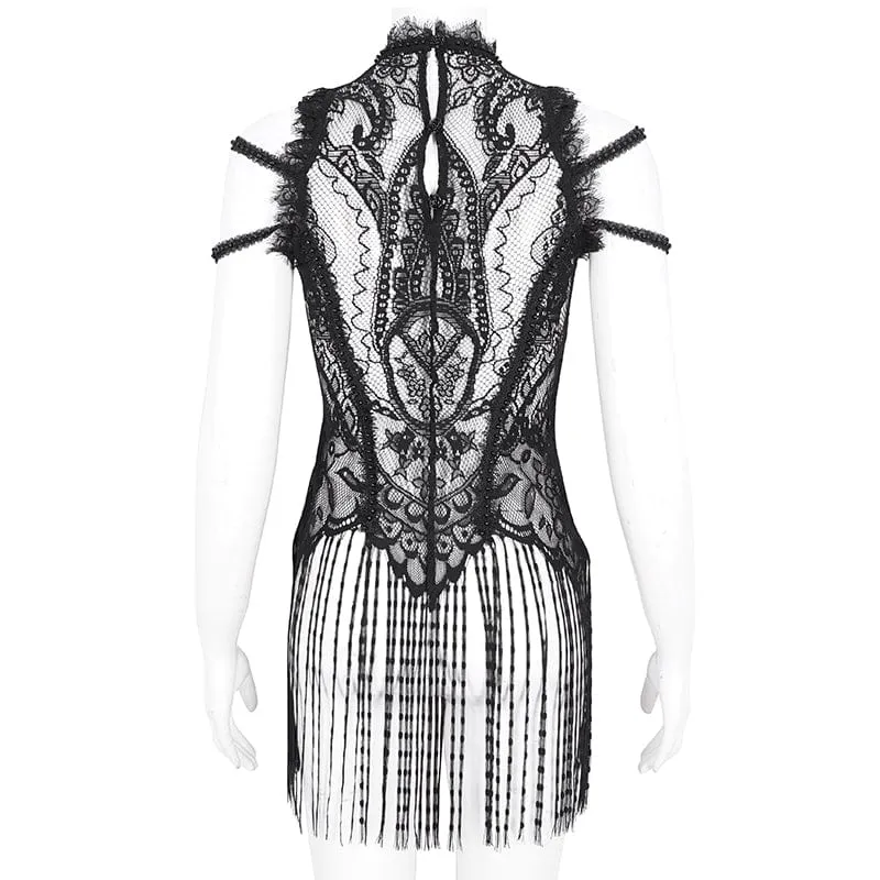 Damen-Top aus gehäkelter Spitze mit Gothic-Mesh-Blumenmuster
