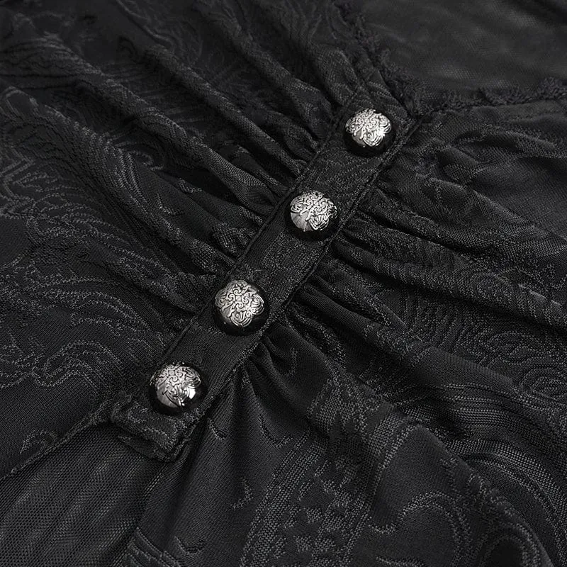 Damen-Langarmshirt aus Gothic-Jacquard-Mesh mit Rüschen
