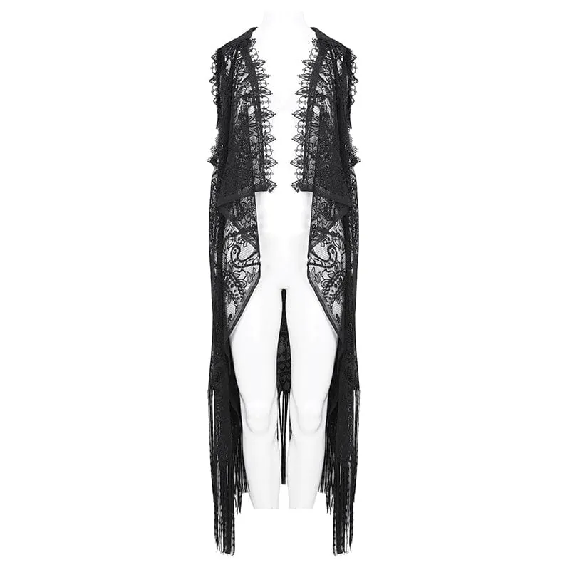 Damen-Cape im Gothic-Stil, Spitze, Netzstoff, hinten, geblümt, gehäkelt, mit Kapuze