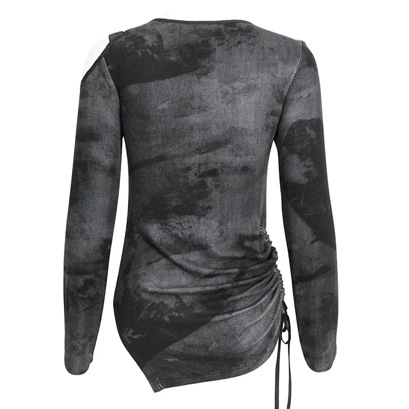 Damen-Punk-Batik-Langarmshirt mit Ausschnitten