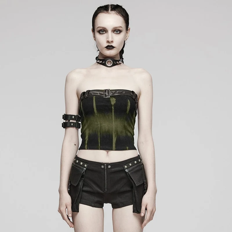 Damen Punk Buckle Eyelet Bustier Schwarz-Grün