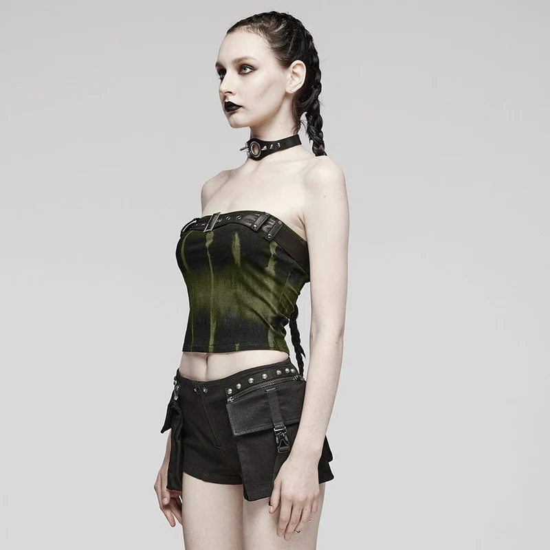 Damen Punk Buckle Eyelet Bustier Schwarz-Grün
