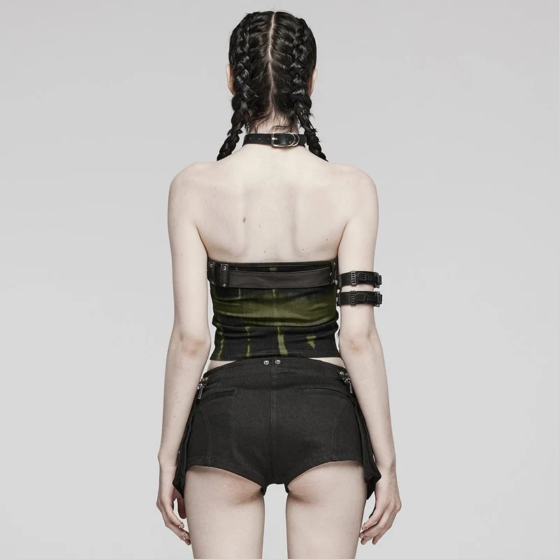 Damen Punk Buckle Eyelet Bustier Schwarz-Grün