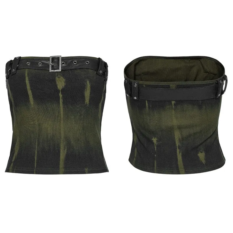 Damen Punk Buckle Eyelet Bustier Schwarz-Grün
