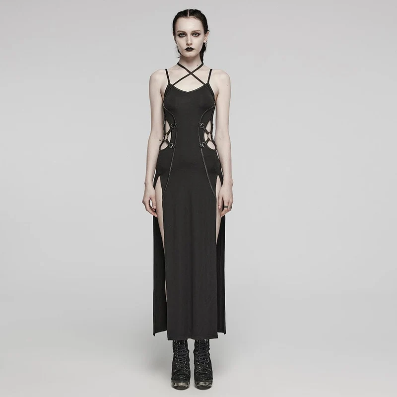 Damen-Slipkleid mit Punk-Ausschnitt und seitlichem Schlitz zum Schnüren