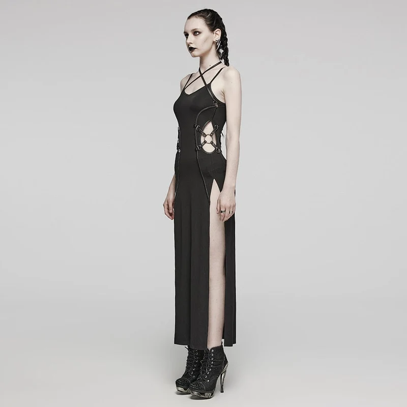 Damen-Slipkleid mit Punk-Ausschnitt und seitlichem Schlitz zum Schnüren