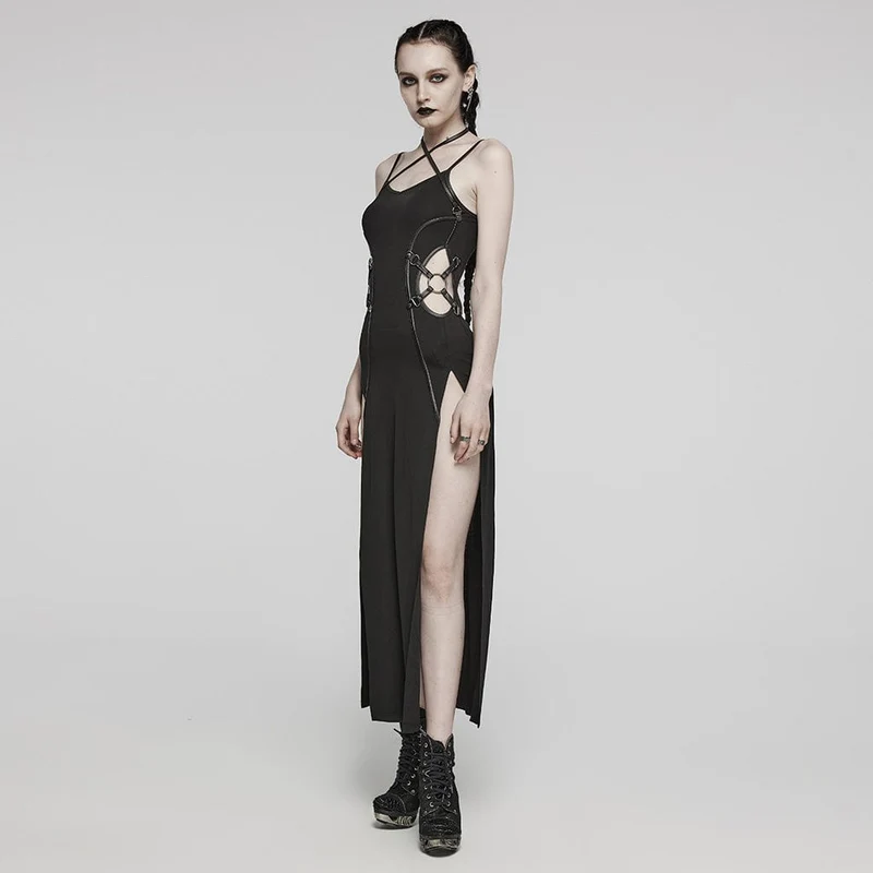 Damen-Slipkleid mit Punk-Ausschnitt und seitlichem Schlitz zum Schnüren