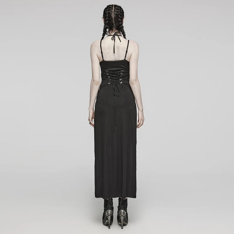 Damen-Slipkleid mit Punk-Ausschnitt und seitlichem Schlitz zum Schnüren