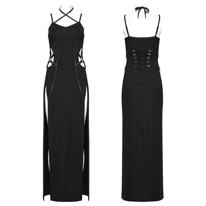 Damen-Slipkleid mit Punk-Ausschnitt und seitlichem Schlitz zum Schnüren