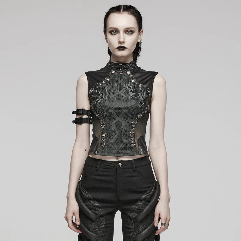 Punk-Mesh-Tanktop mit Ringausschnitt für Damen