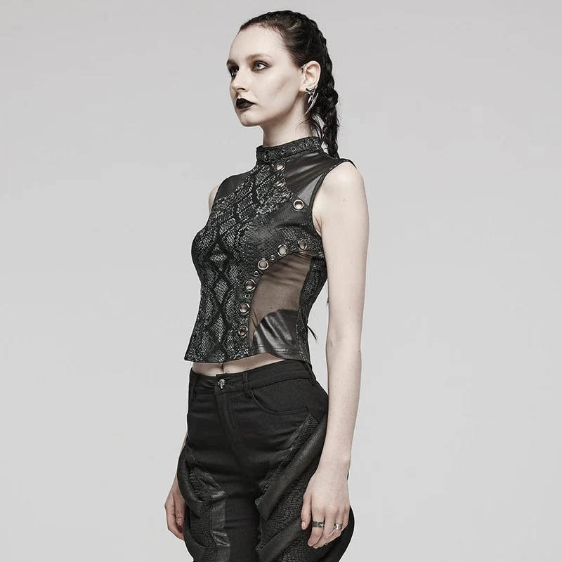 Punk-Mesh-Tanktop mit Ringausschnitt für Damen