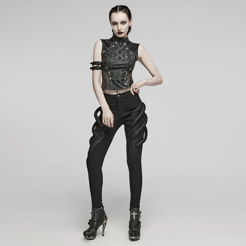 Punk-Mesh-Tanktop mit Ringausschnitt für Damen