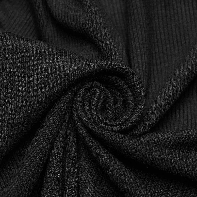Schulterfreies Kleid mit Punk-Schnalle und Ösen für Damen in Schwarz