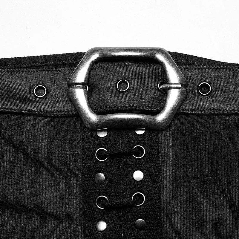 Schulterfreies Kleid mit Punk-Schnalle und Ösen für Damen in Schwarz