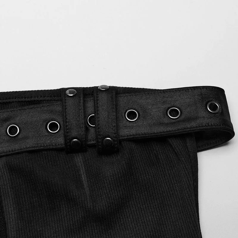 Schulterfreies Kleid mit Punk-Schnalle und Ösen für Damen in Schwarz