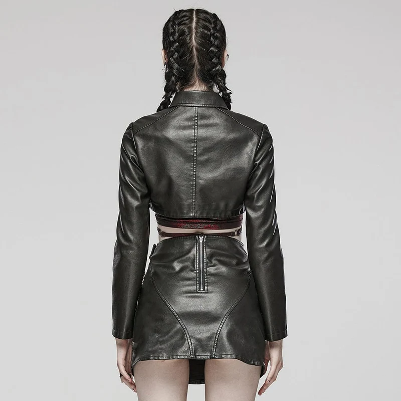 Damen-Kurzjacke aus Punk-Ösen-Mesh-Kunstleder
