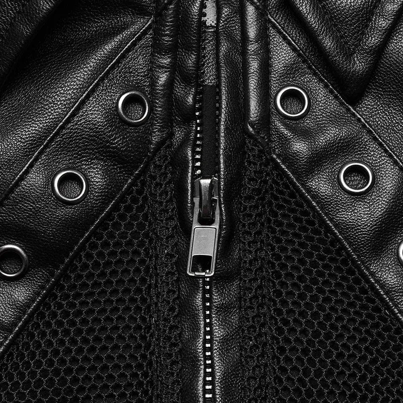 Damen-Kurzjacke aus Punk-Ösen-Mesh-Kunstleder