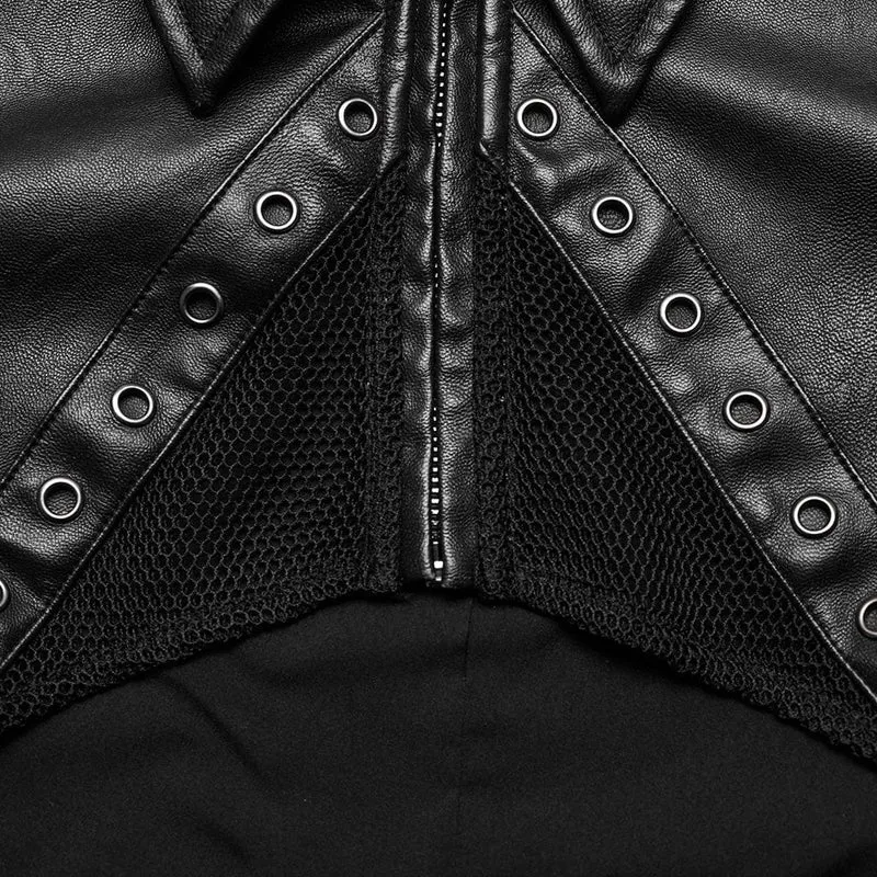 Damen-Kurzjacke aus Punk-Ösen-Mesh-Kunstleder