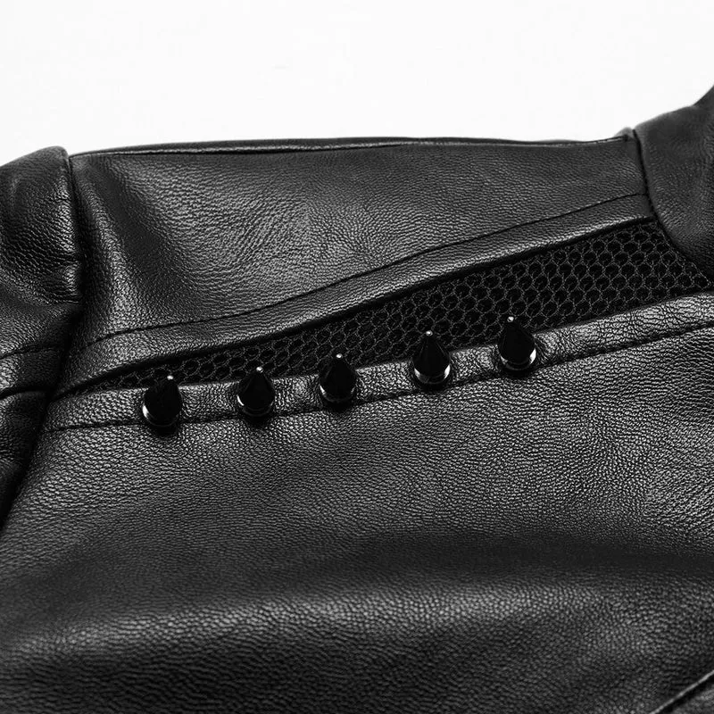 Damen-Kurzjacke aus Punk-Ösen-Mesh-Kunstleder