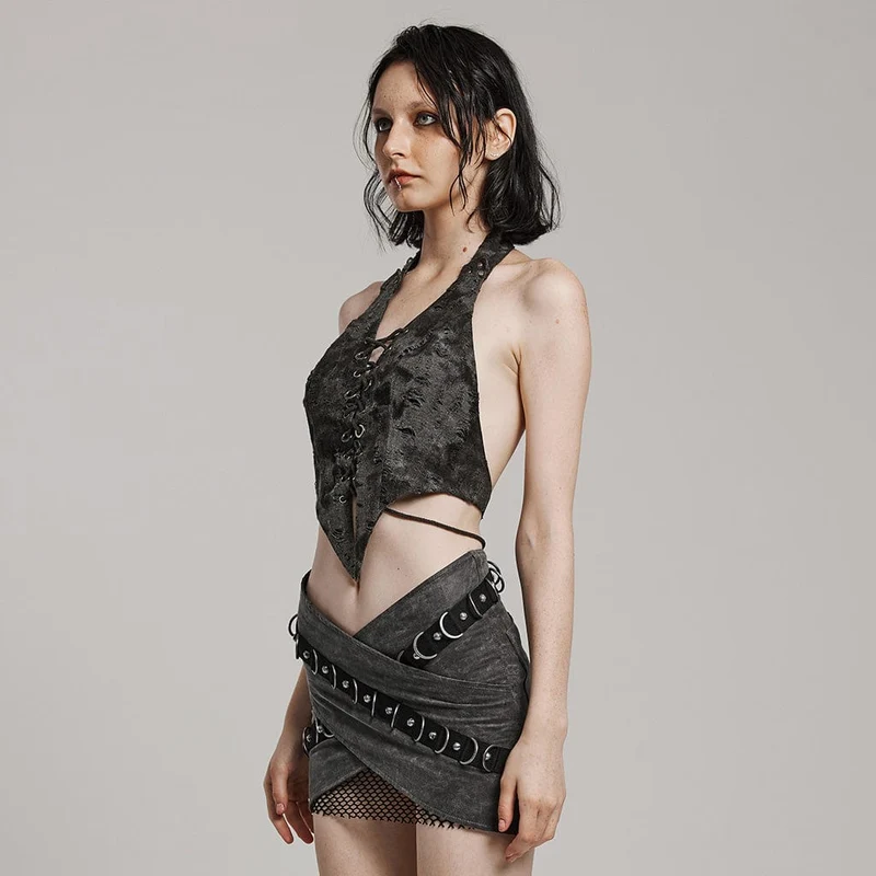 Damen-Weste mit Punk-Schnürung und Neckholder