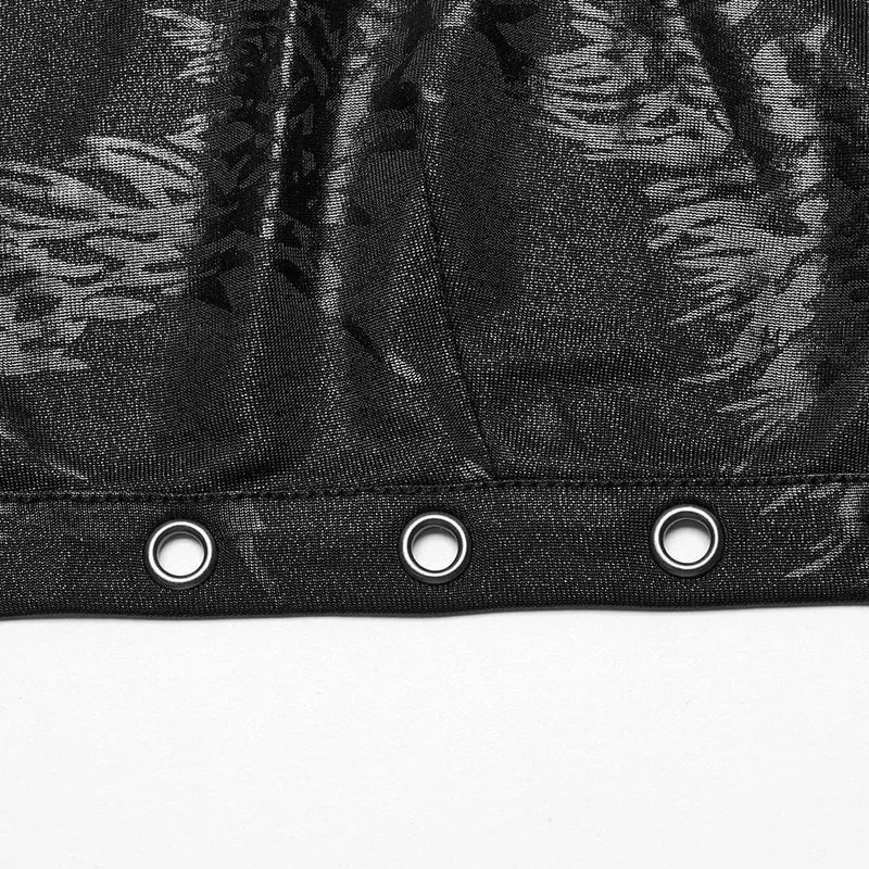 Damen Punk Ring Öse Neckholder Bustier Schwarz
