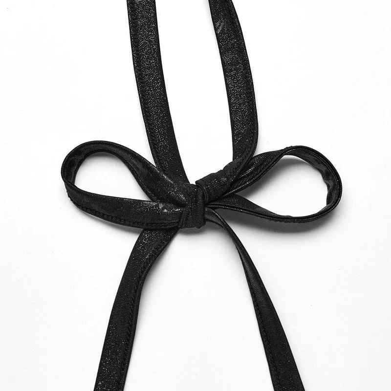 Damen Punk Ring Öse Neckholder Bustier Schwarz