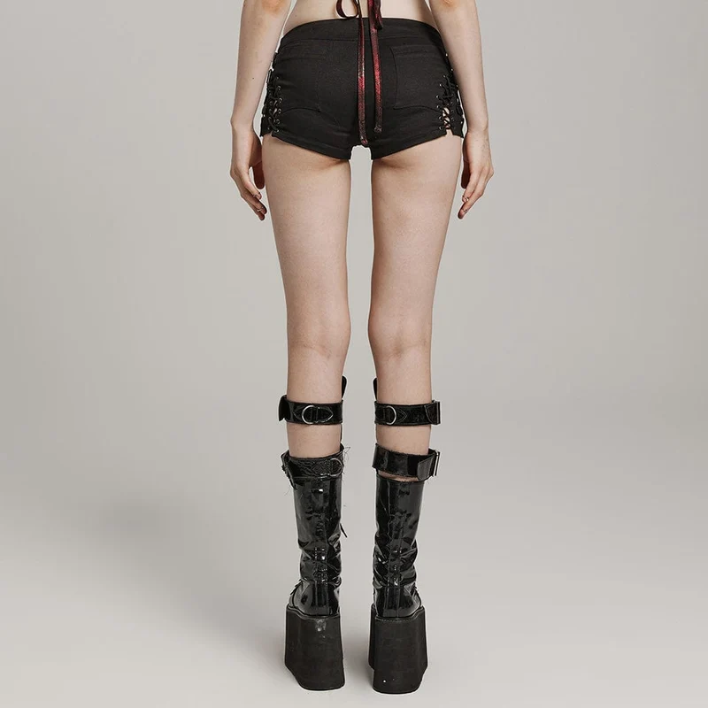 Damen-Shorts mit Punk-Schnürung und Mesh-Schnalle