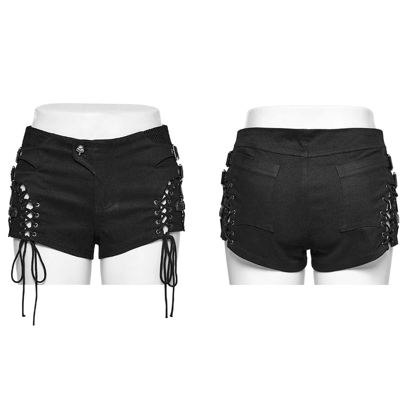 Damen-Shorts mit Punk-Schnürung und Mesh-Schnalle