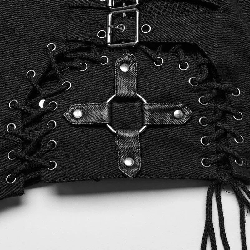 Damen-Shorts mit Punk-Schnürung und Mesh-Schnalle