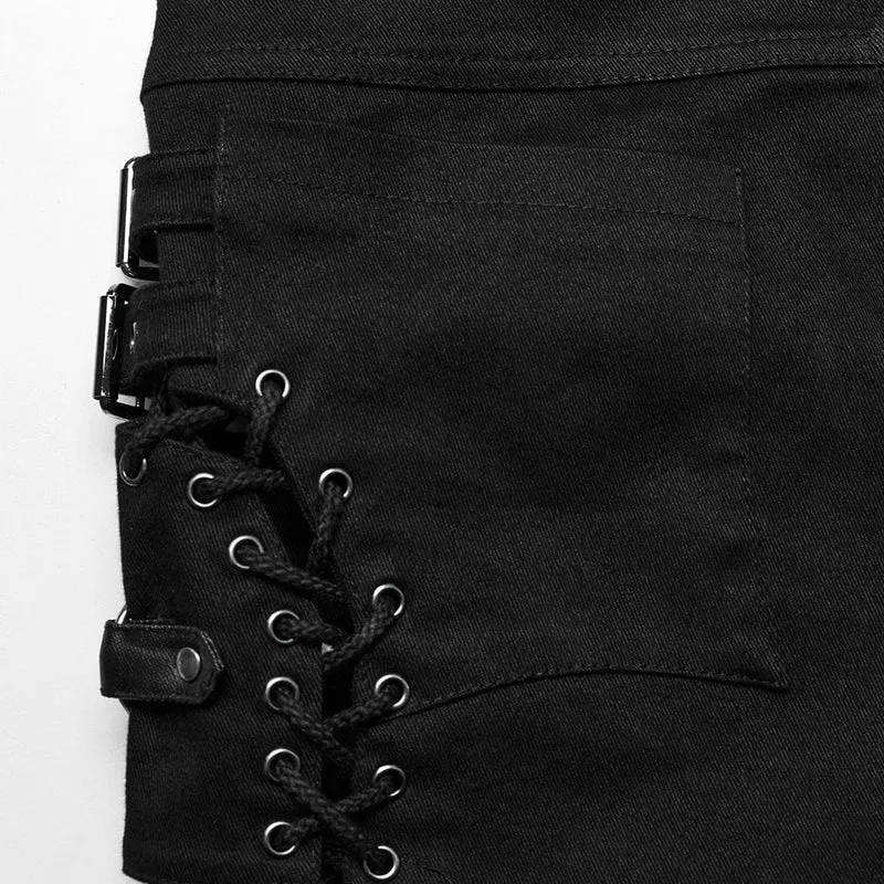 Damen-Shorts mit Punk-Schnürung und Mesh-Schnalle