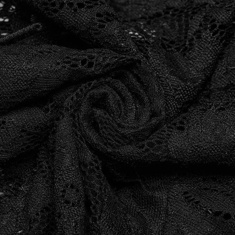 Damen Gothic Spitze Quasten Schlaghose Schwarz