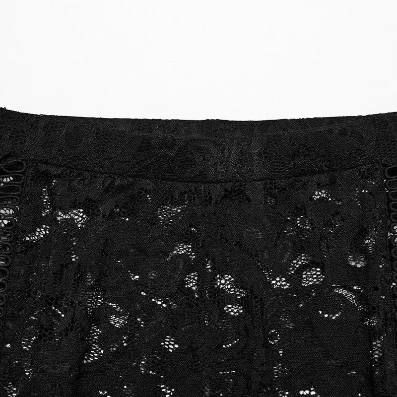 Damen Gothic Spitze Quasten Schlaghose Schwarz