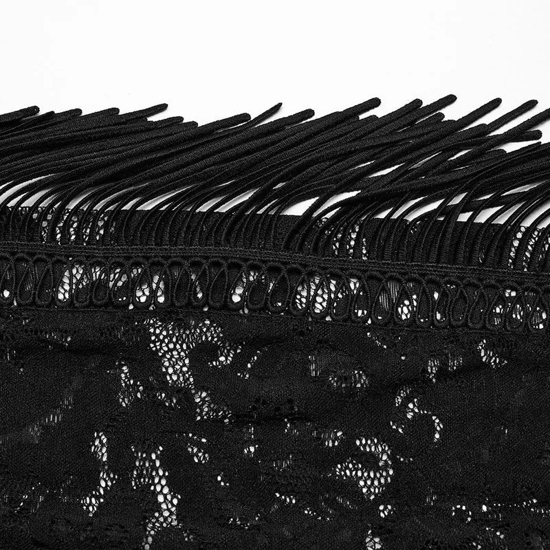 Damen Gothic Spitze Quasten Schlaghose Schwarz
