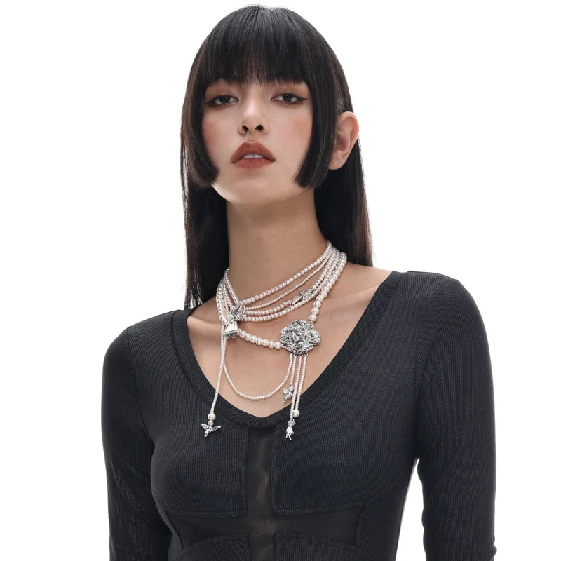 Damen-Gothic-Engel-Perlenhalsband