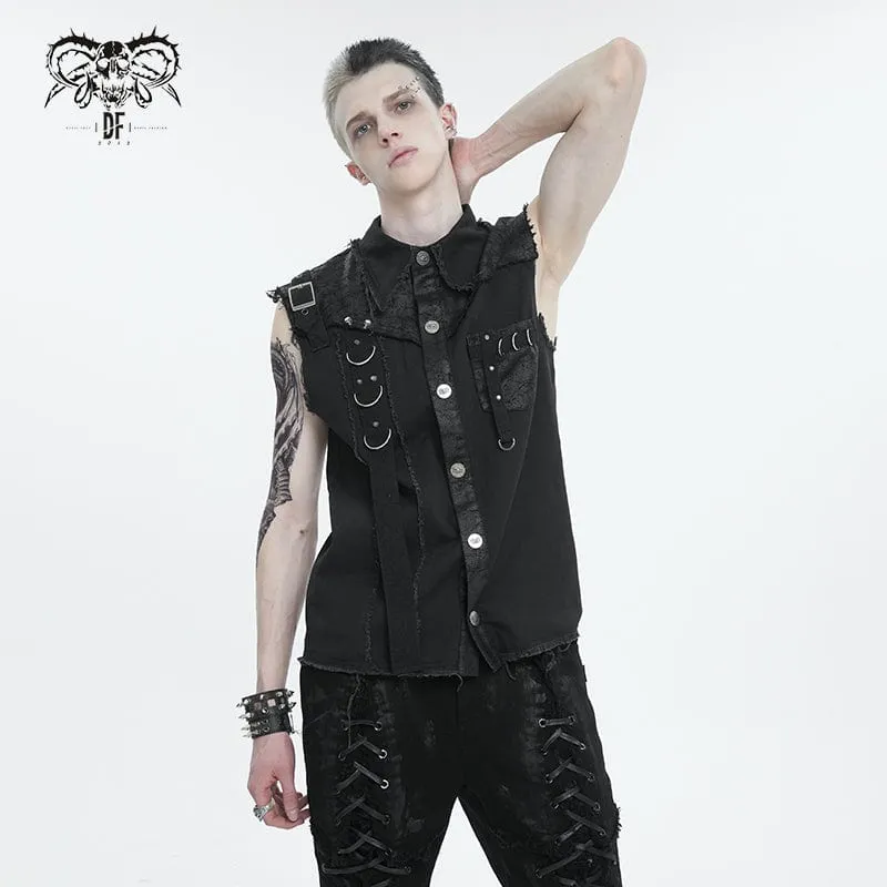 Herren Punk Buckle Splice unbesäumte Weste