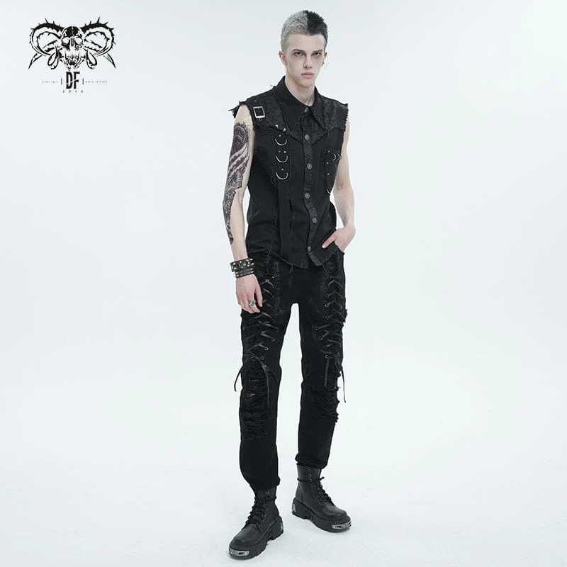 Herren Punk Buckle Splice unbesäumte Weste