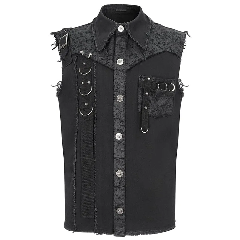 Herren Punk Buckle Splice unbesäumte Weste