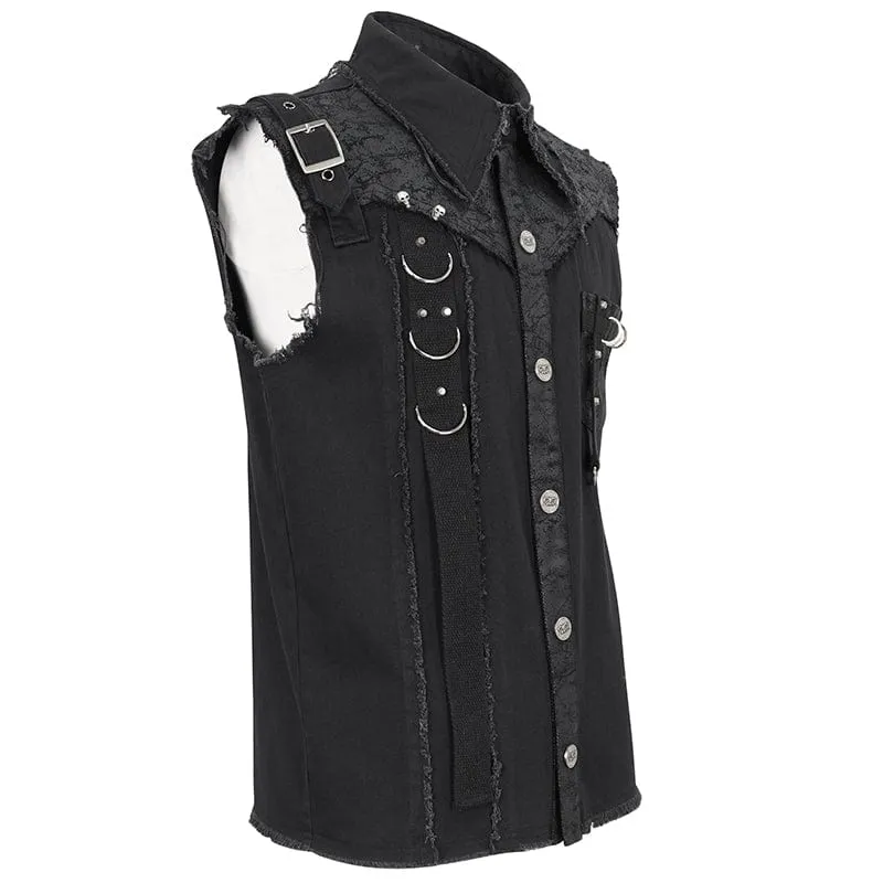 Herren Punk Buckle Splice unbesäumte Weste