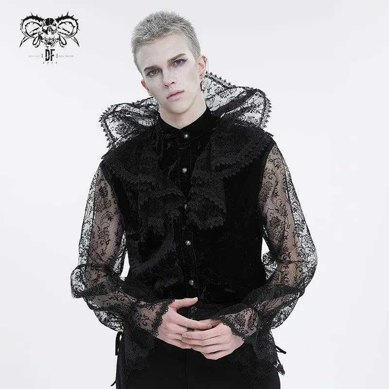 Gothic-Hemd mit Stehkragen und Spitzenärmeln für Herren