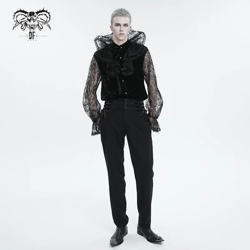 Gothic-Hemd mit Stehkragen und Spitzenärmeln für Herren